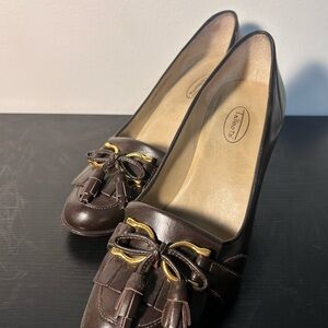 Talbots Dark Brown Leather Heels with Gold Tassel
